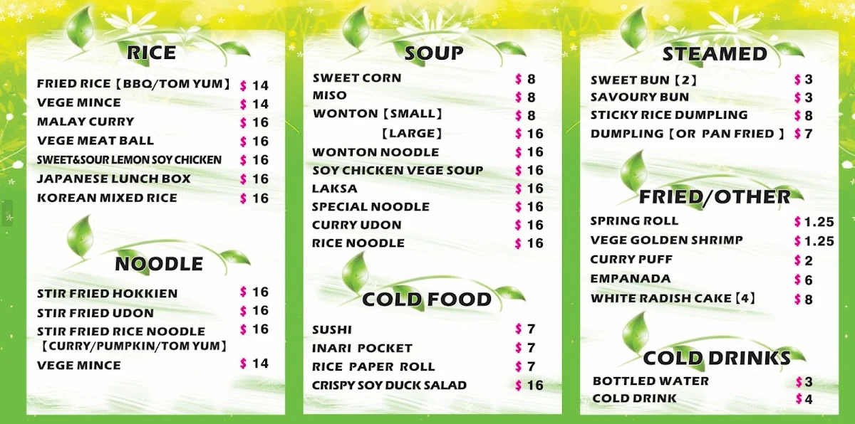 Menu, Spring Of Life Food