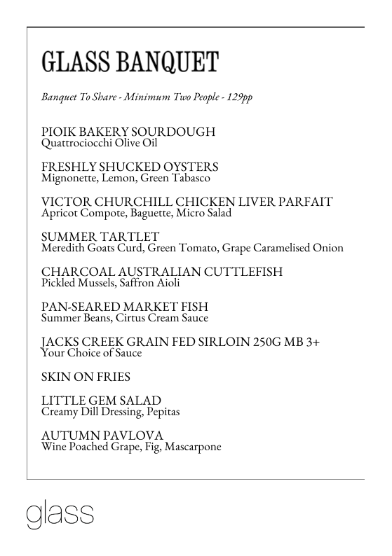 Menu, Glass Brasserie