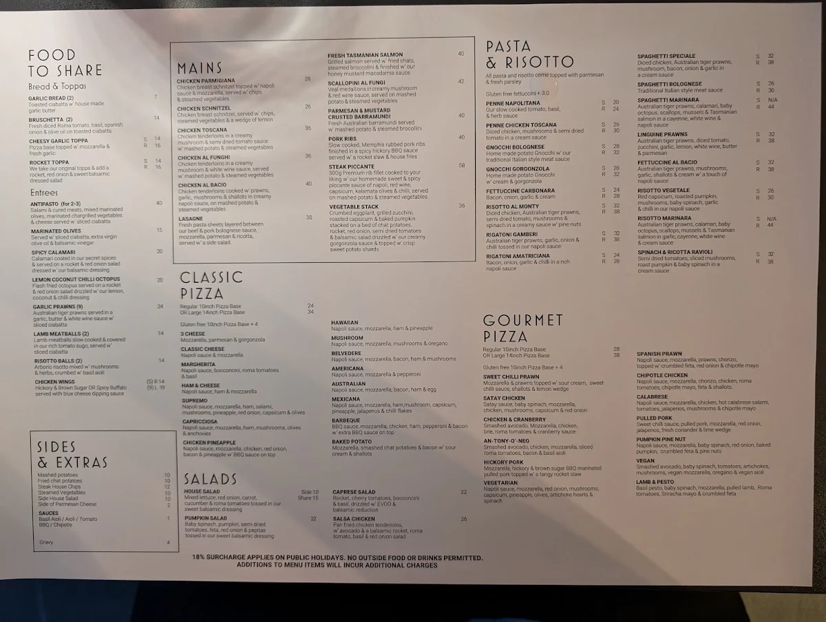 Menu, Amici Restaurant & Pizzeria