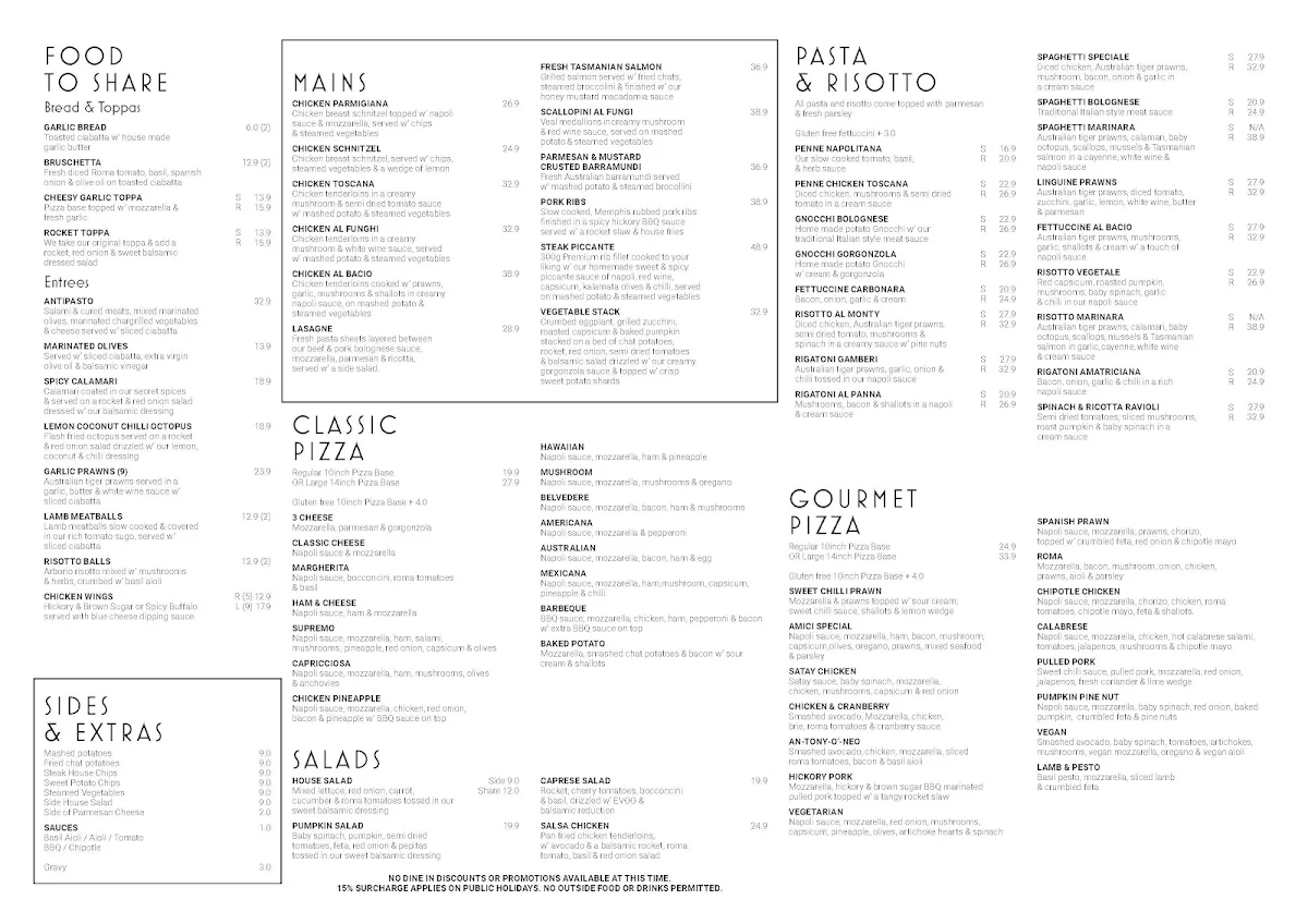 Menu, Amici Restaurant & Pizzeria