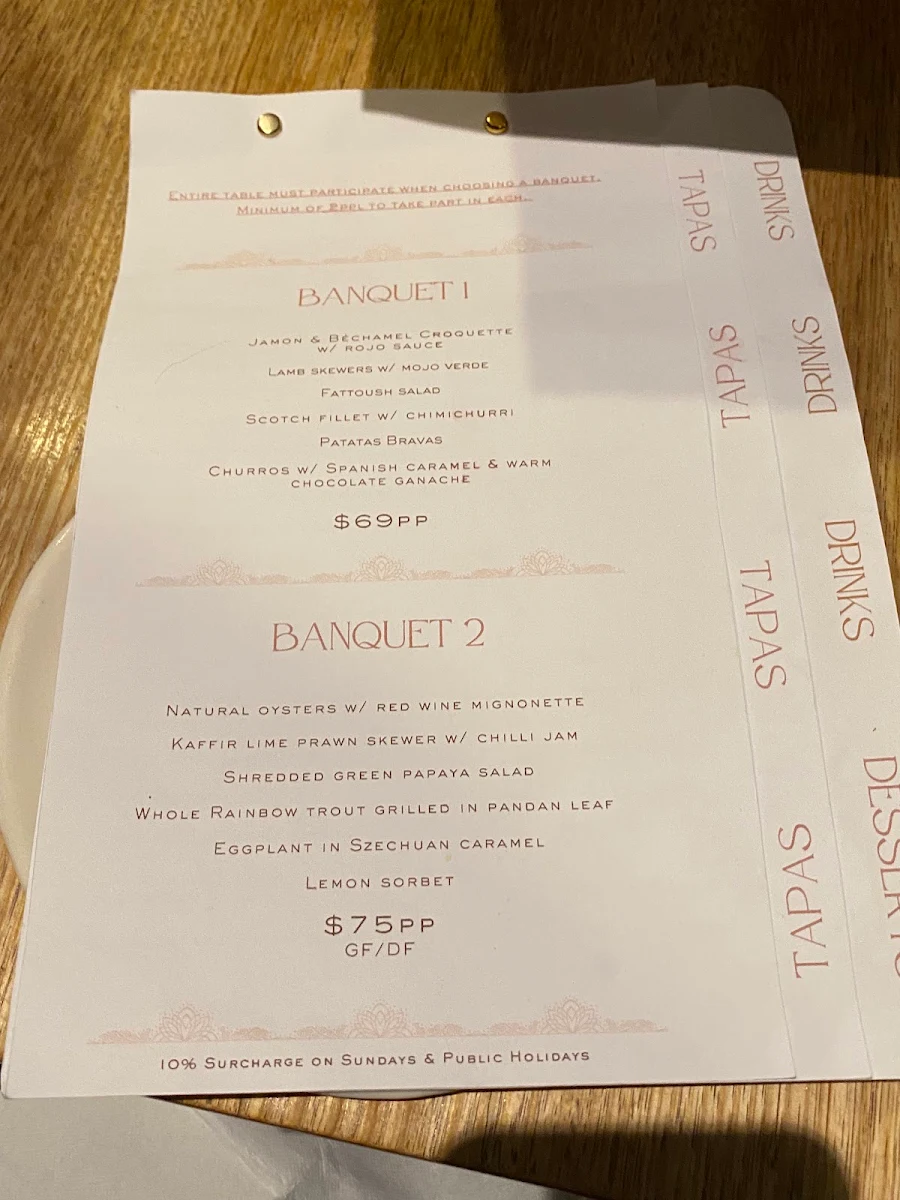 Menu, Jasper's Long Jetty