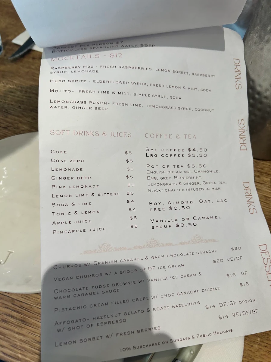 Menu, Jasper's Long Jetty