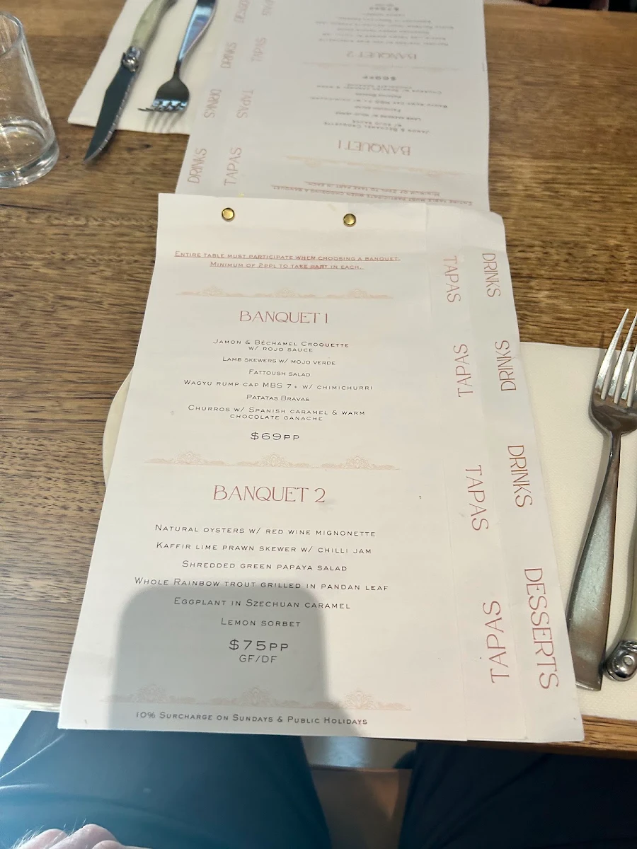 Menu, Jasper's Long Jetty