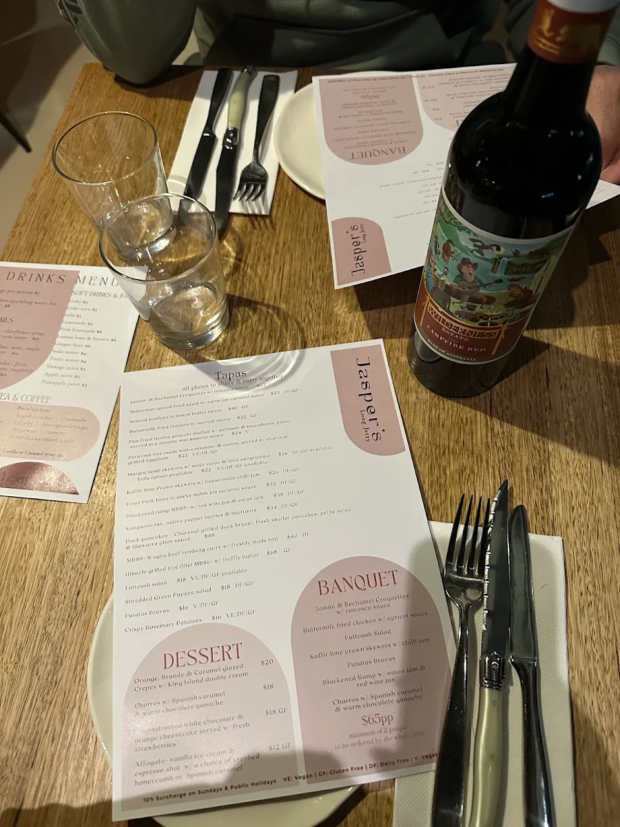 Menu, Jasper's Long Jetty