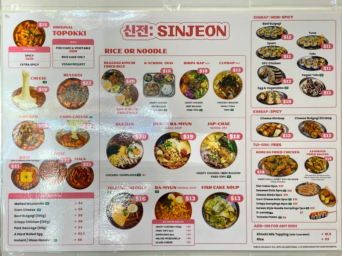 Menu, Sinjeon