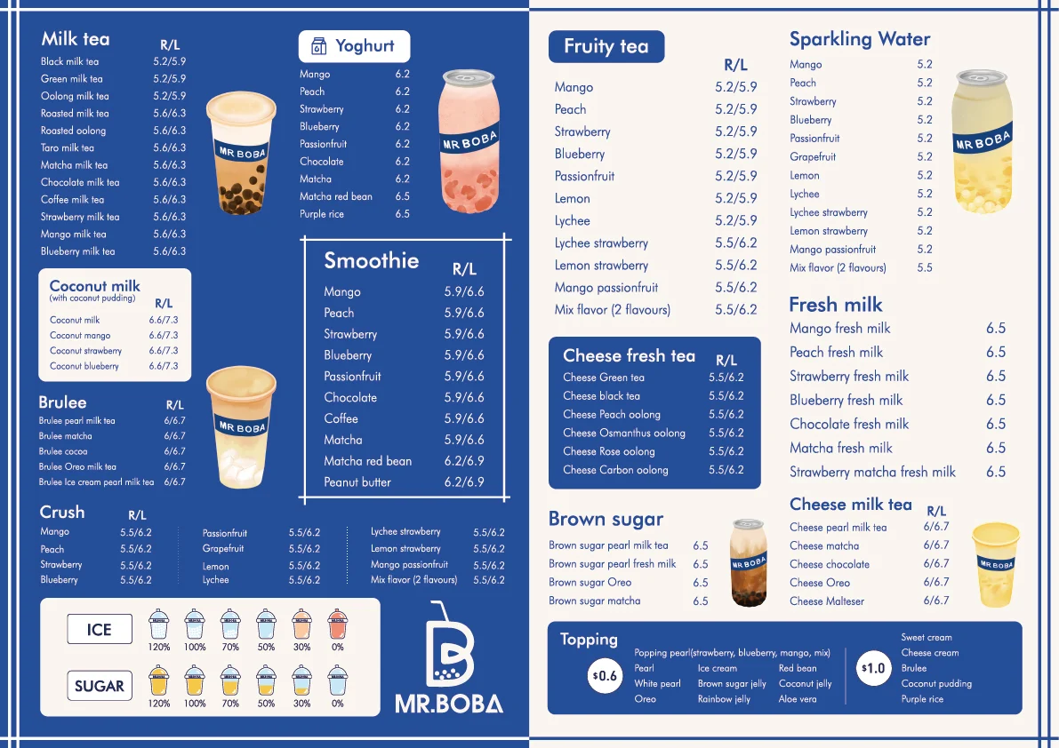 Menu, Mr. Boba