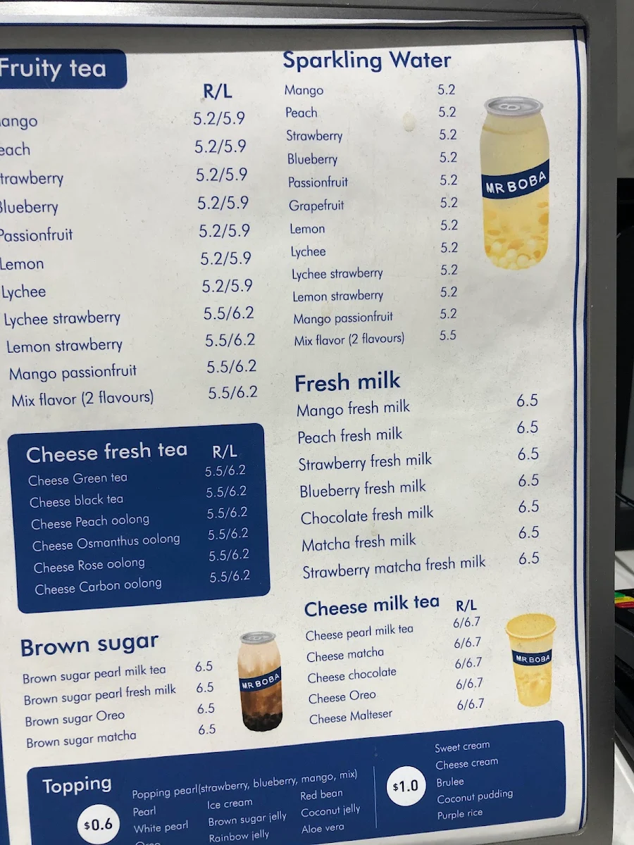 Menu, Mr. Boba