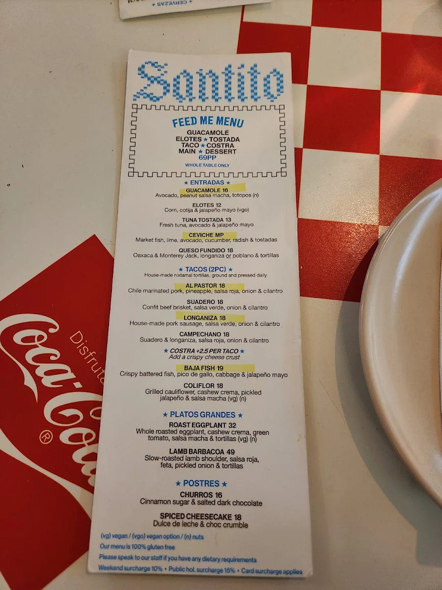 Menu, Santito