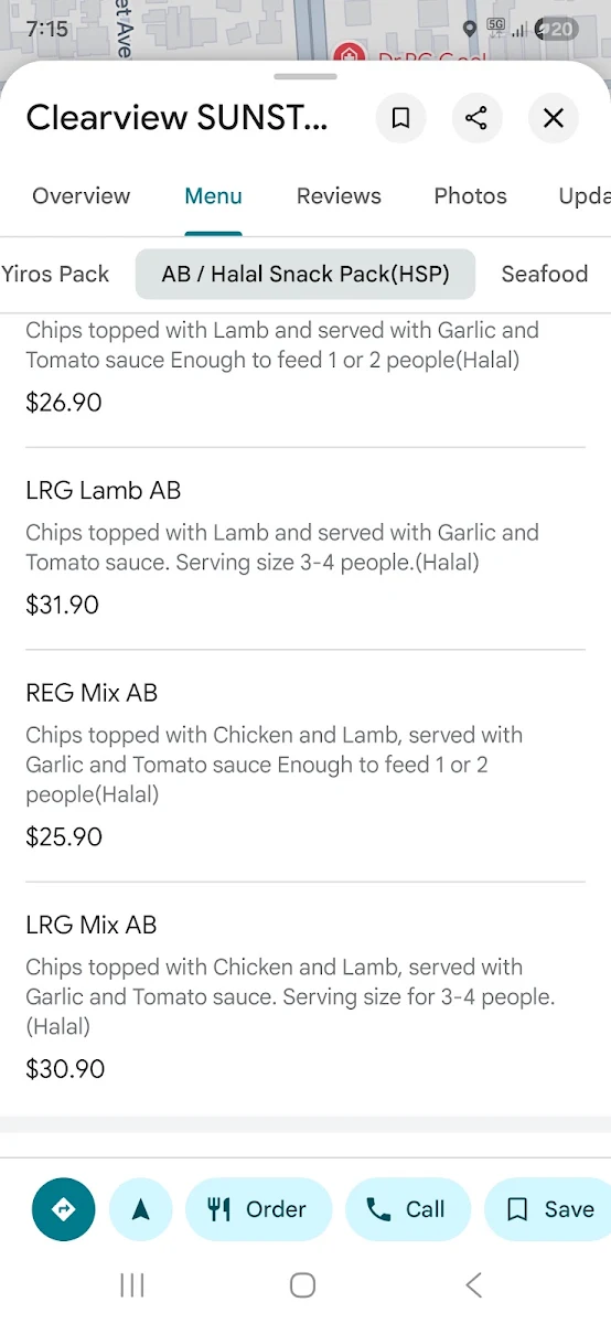 Menu, Clearview SUNSTAR Yiros House