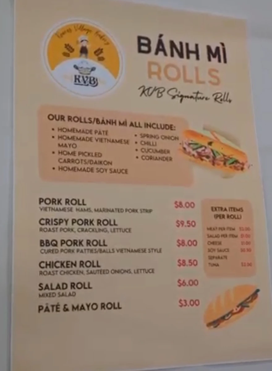 Menu, Kearns Village Bakery