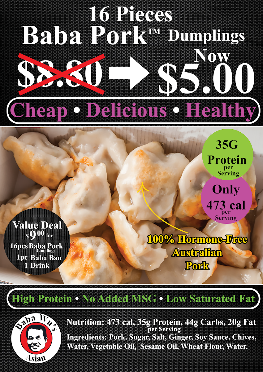 Menu, Surry Hills Dumplings by Baba Wu