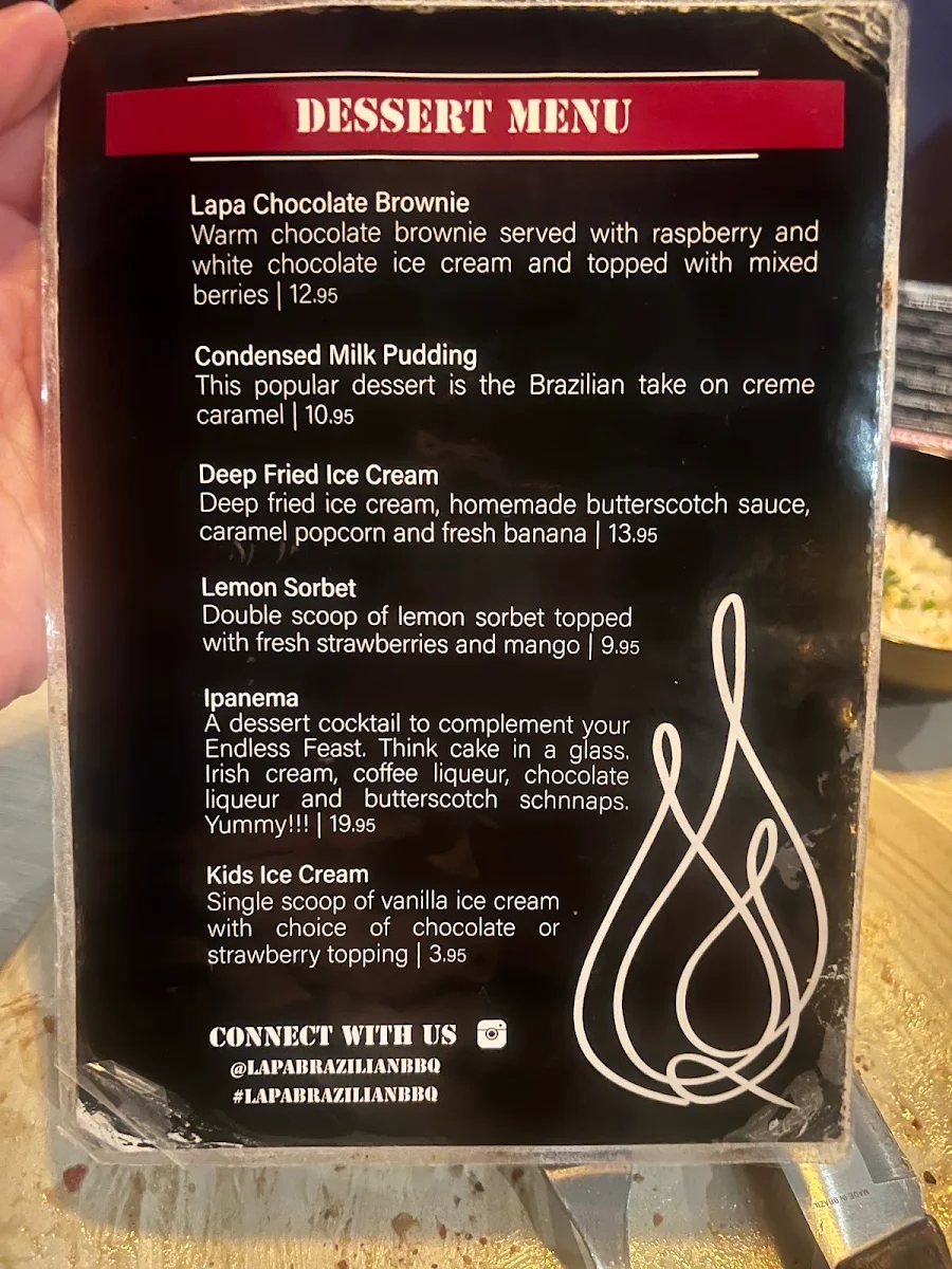 Menu, Lapa Brazilian Barbecue Subiaco