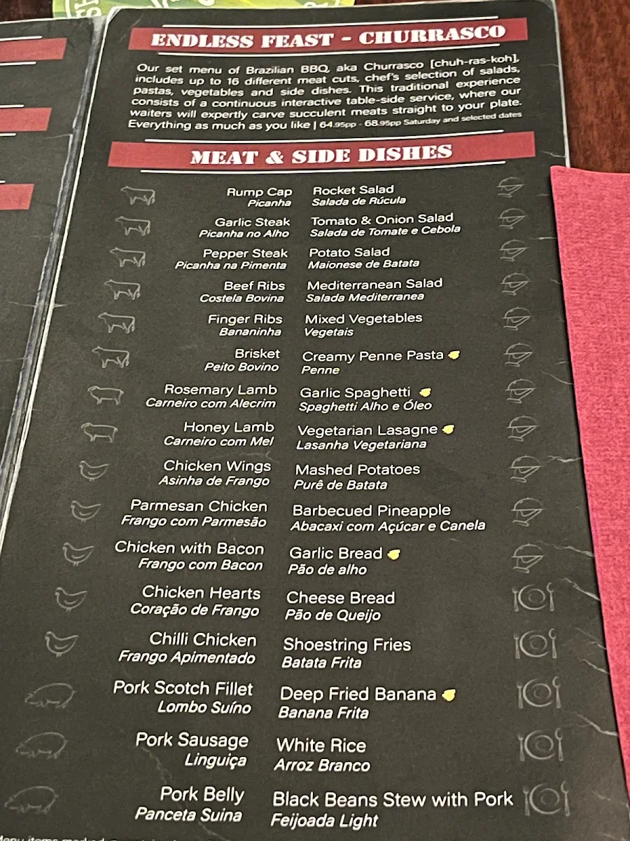Menu, Lapa Brazilian Barbecue Subiaco