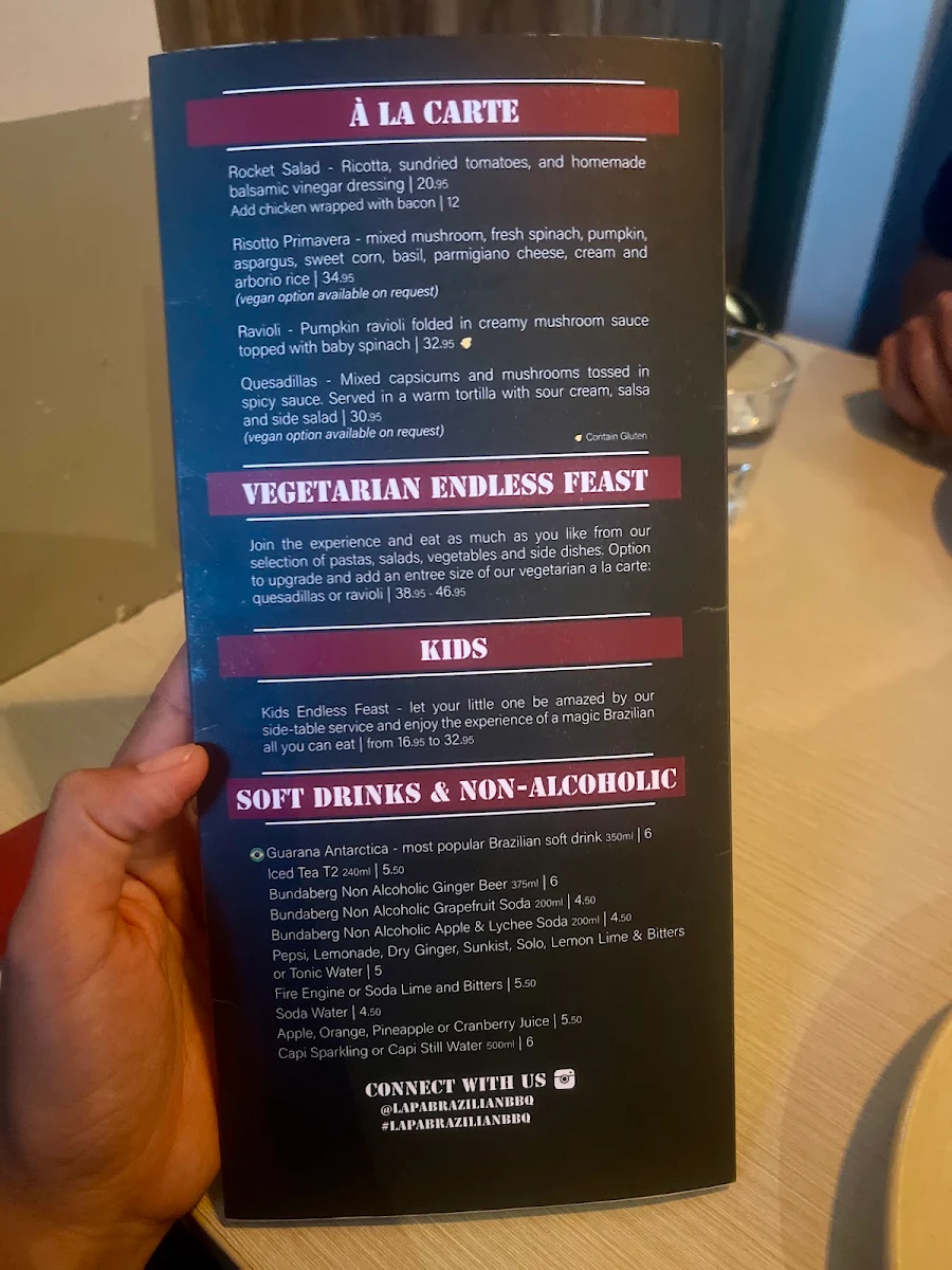 Menu, Lapa Brazilian Barbecue Subiaco