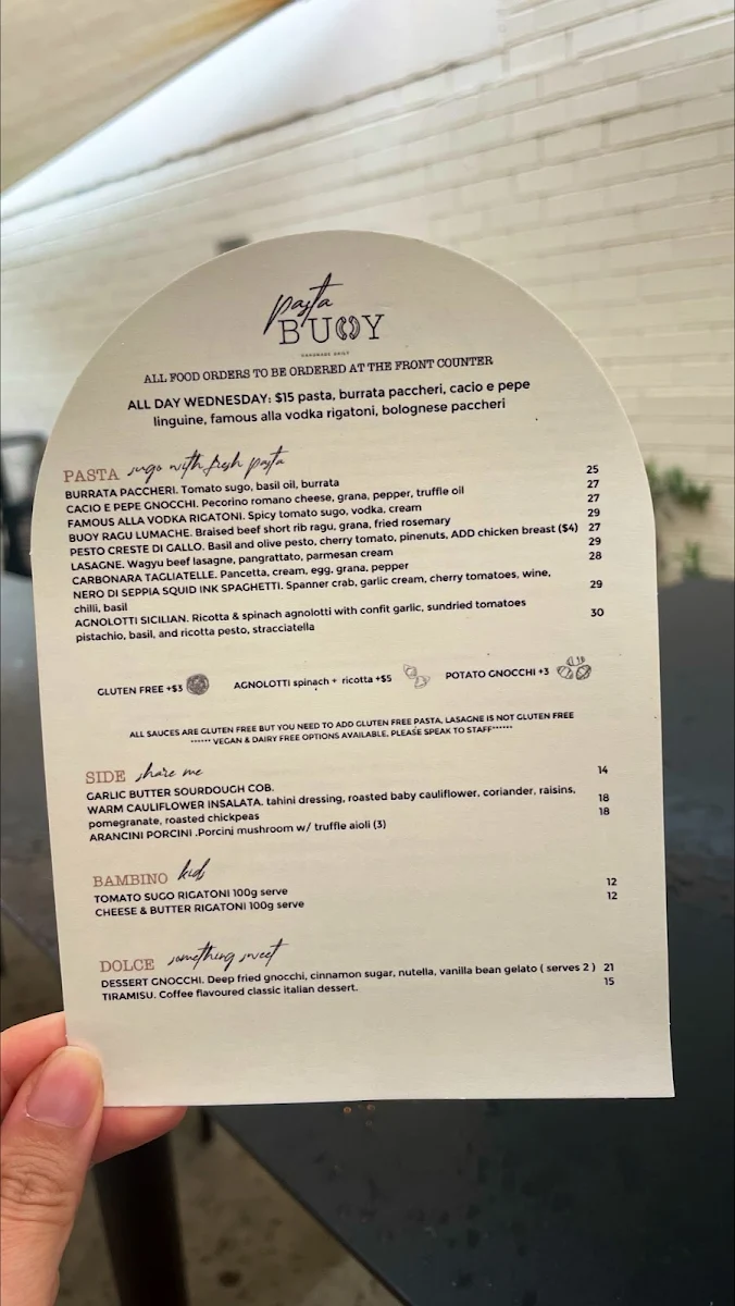 Menu, Pasta Buoy
