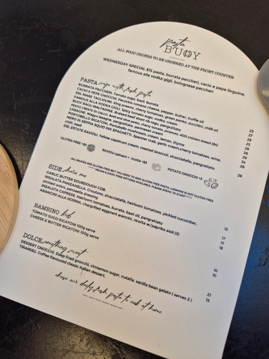 Menu, Pasta Buoy