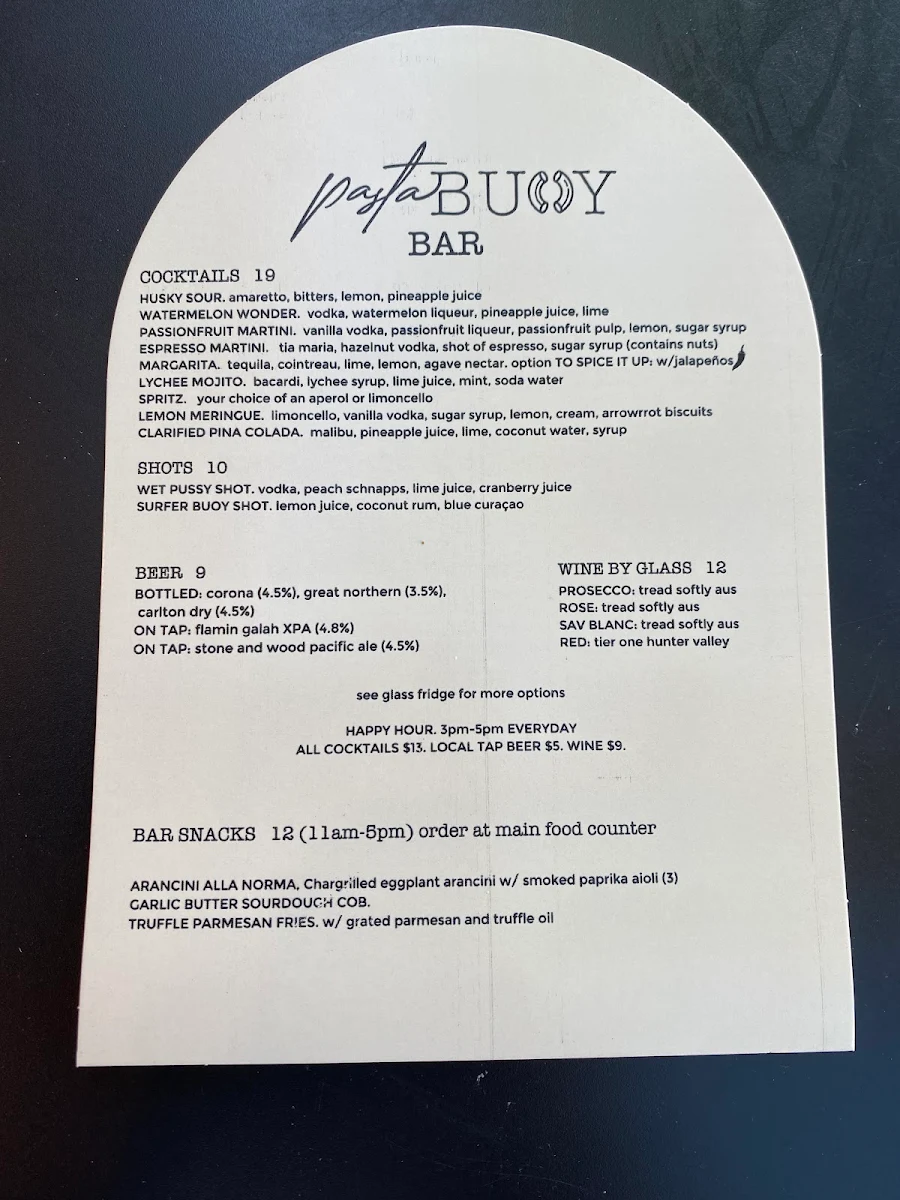 Menu, Pasta Buoy