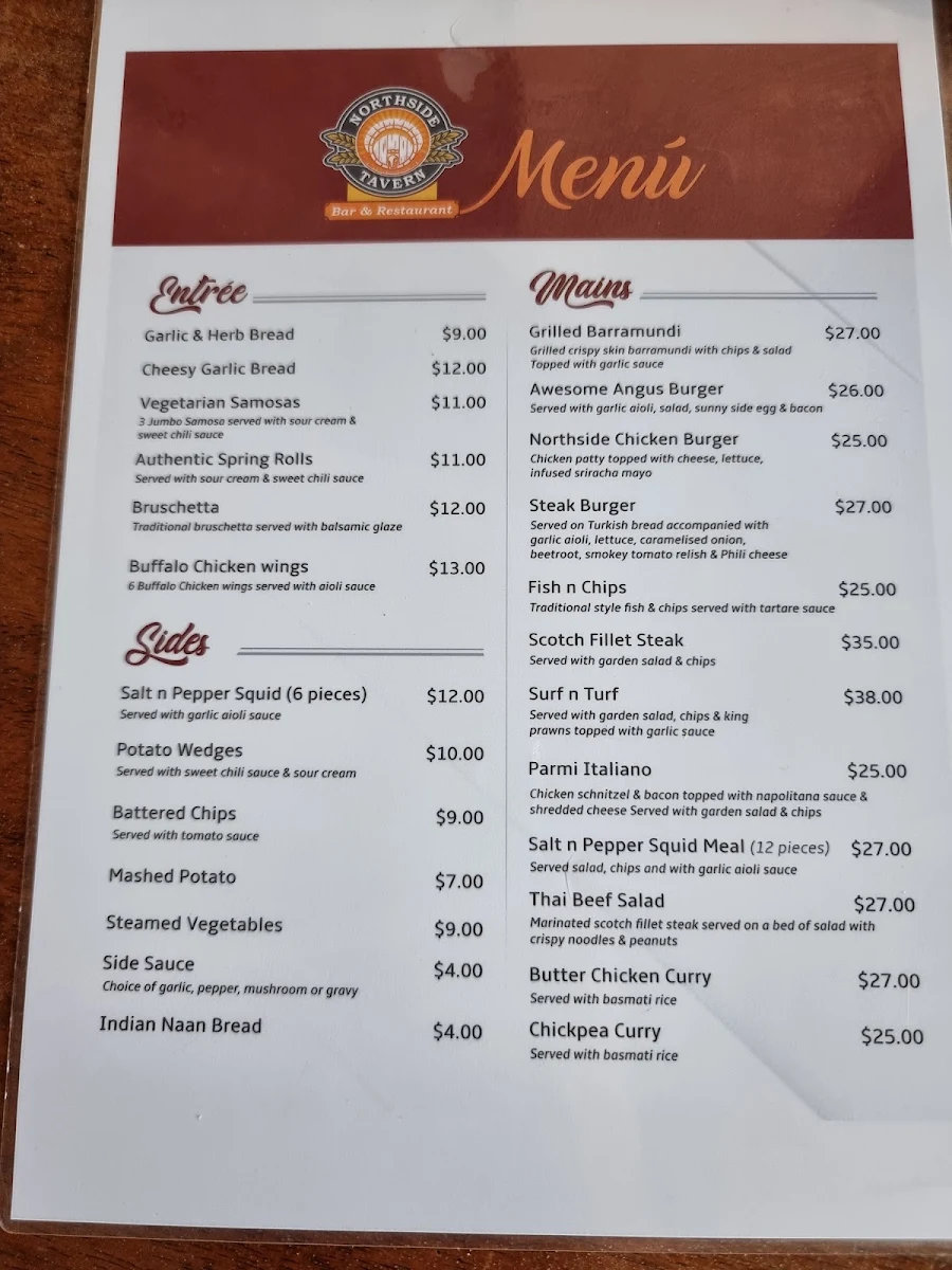 Menu, Northside Tavern Merredin