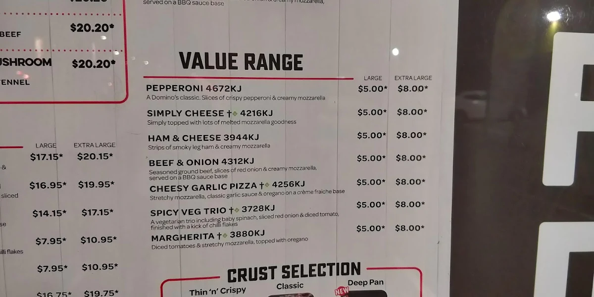 Menu, Domino's Pizza Cairns City