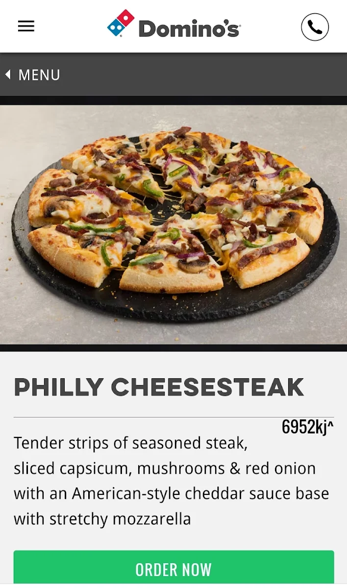 Menu, Domino's Pizza Cairns City