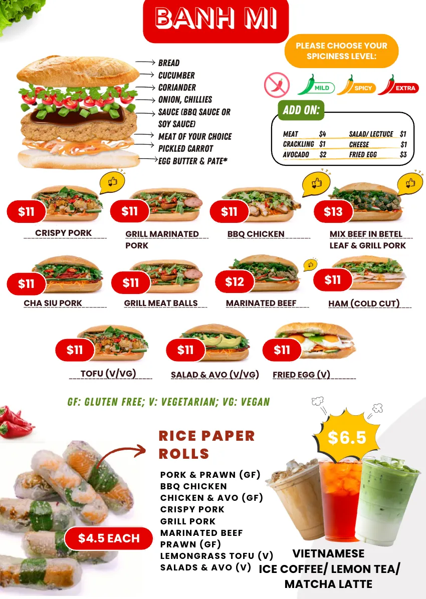 Menu, Moc Roll Banh Mi - Vietnamese Eatery