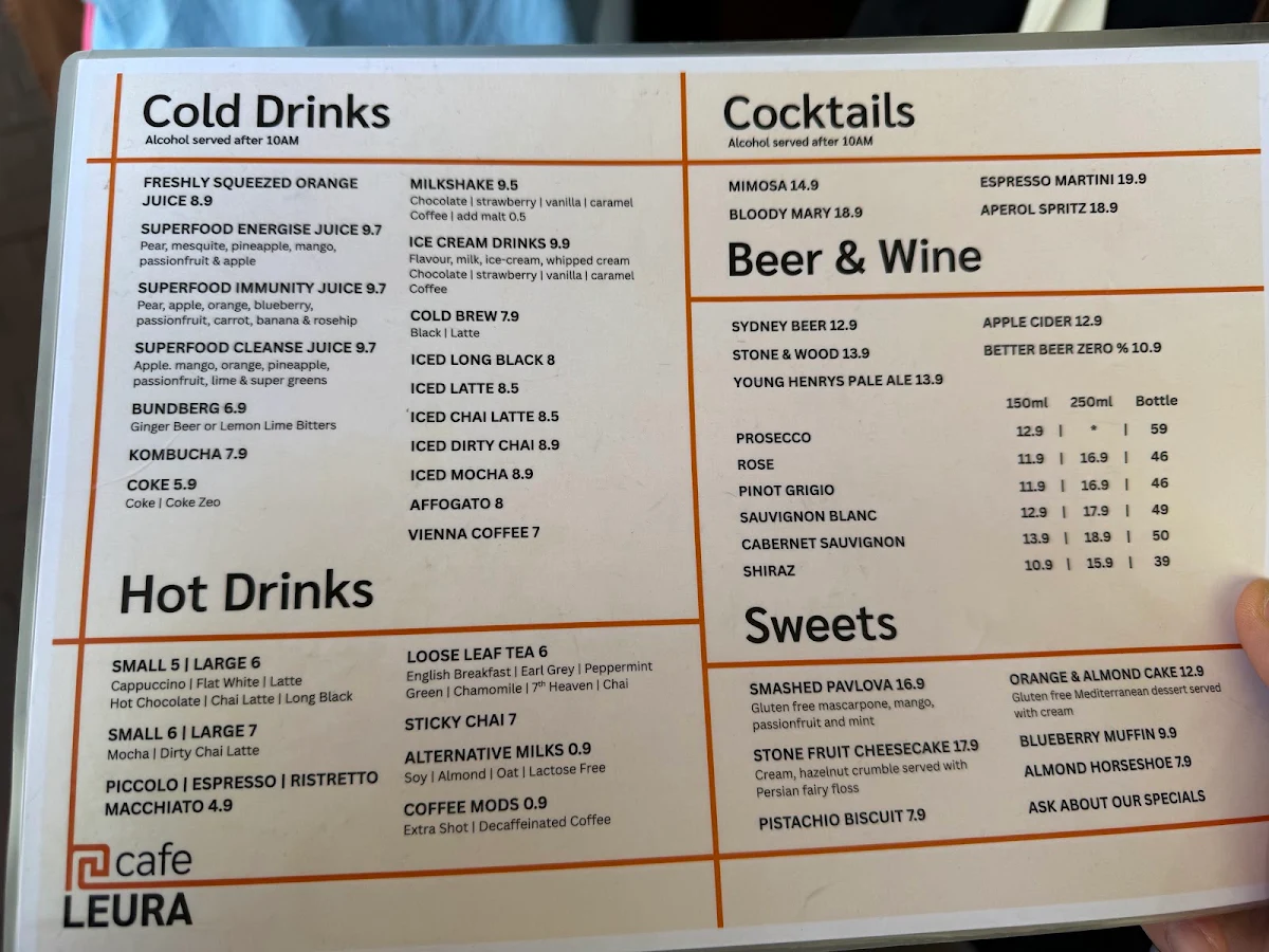 Menu, Café Leura - Modern Australian Cafe Restaurant