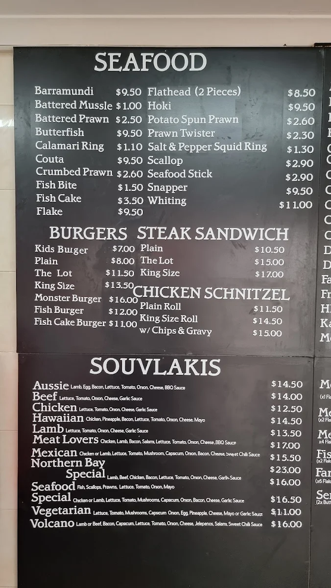 Menu, Rays Fish and Chips & Pizza