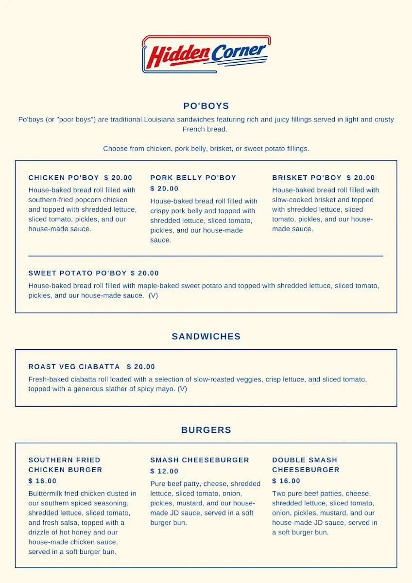 Menu, Hidden Corner