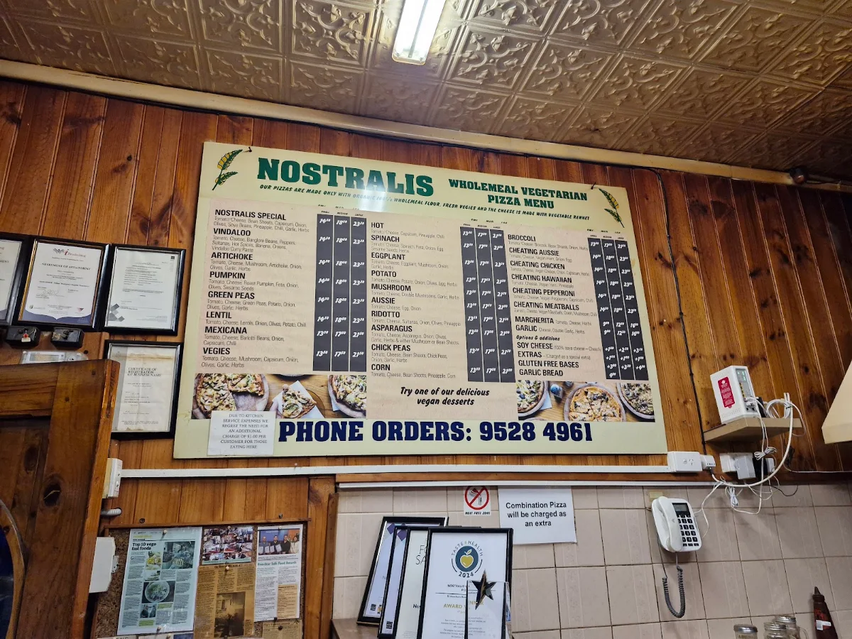 Menu, Nostralis Wholemeal Vegetarian & Vegan Pızza