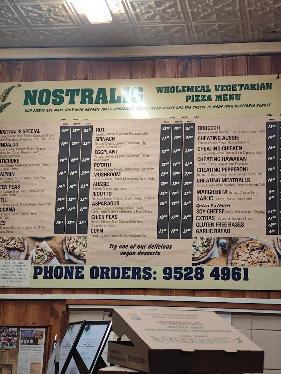 Menu, Nostralis Wholemeal Vegetarian & Vegan Pızza
