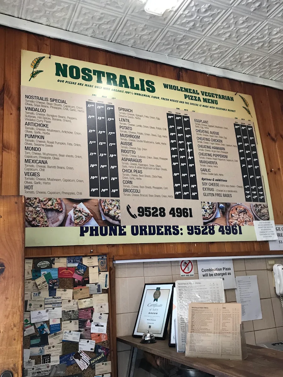 Menu, Nostralis Wholemeal Vegetarian & Vegan Pızza