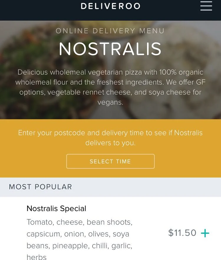 Menu, Nostralis Wholemeal Vegetarian & Vegan Pızza