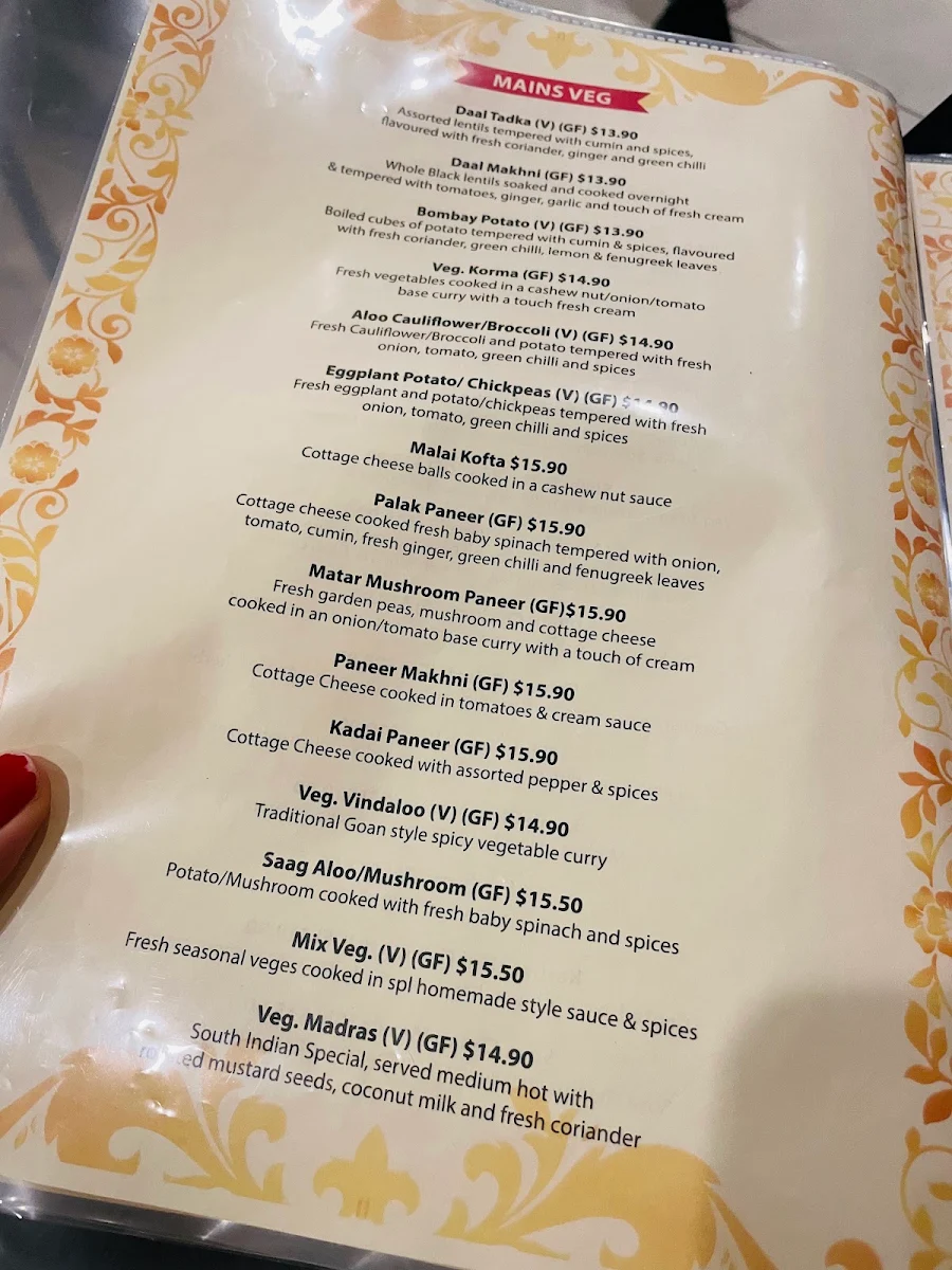 Menu, Shahi Mahal Indian Restaurant