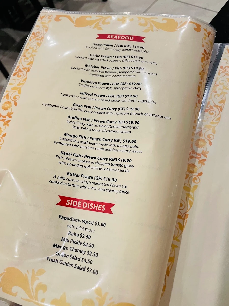 Menu, Shahi Mahal Indian Restaurant