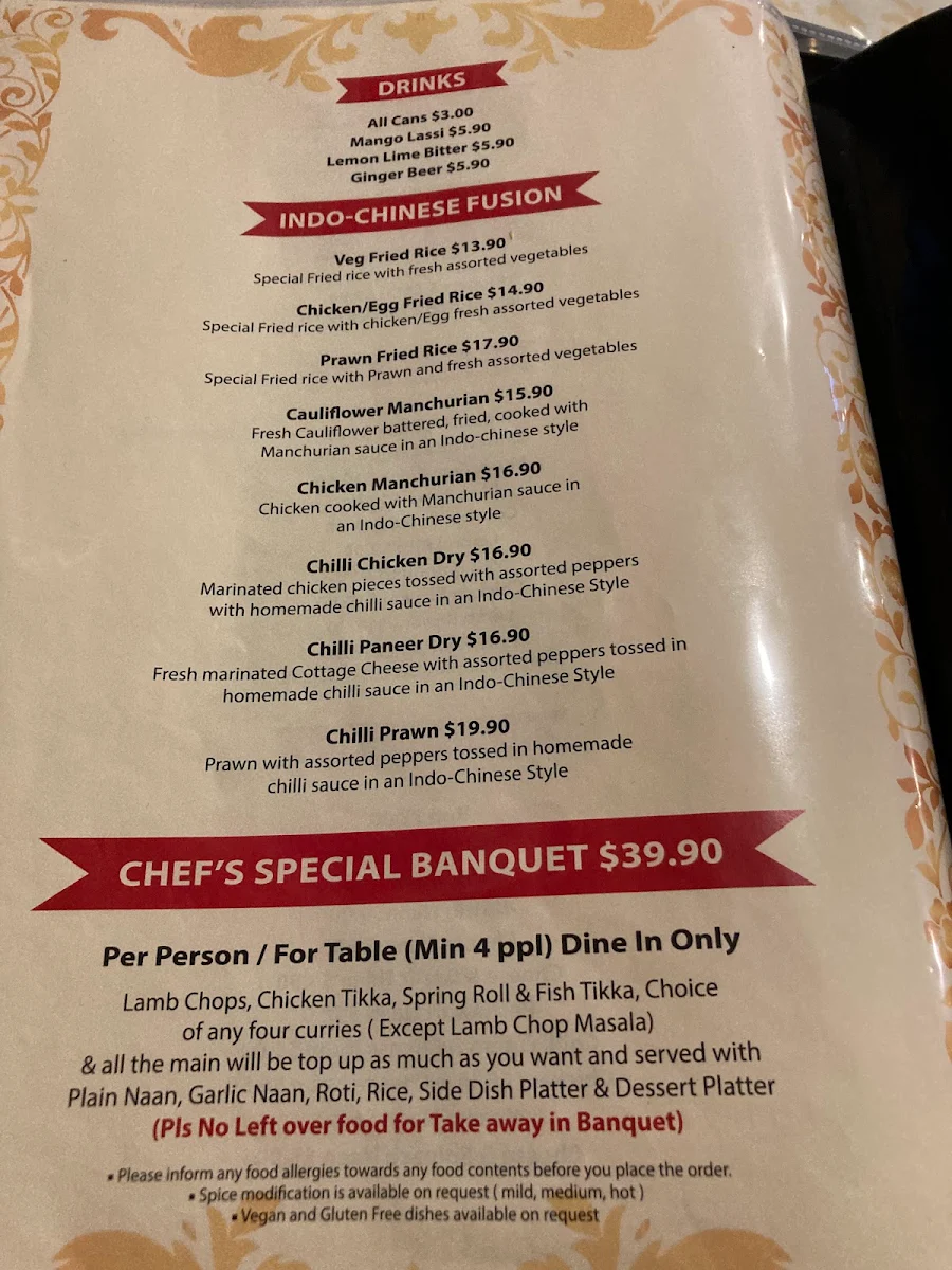 Menu, Shahi Mahal Indian Restaurant