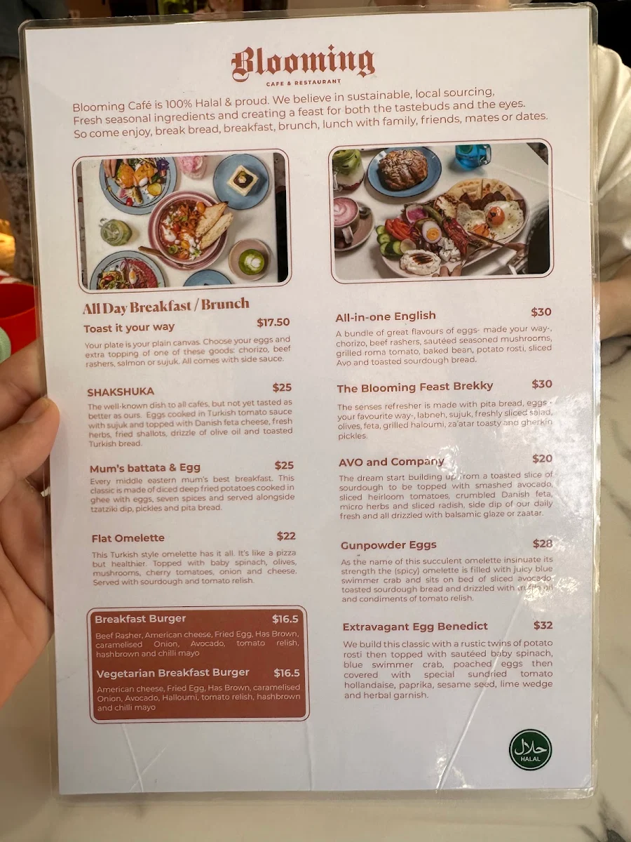 Menu, Blooming Cafe and Restaurant