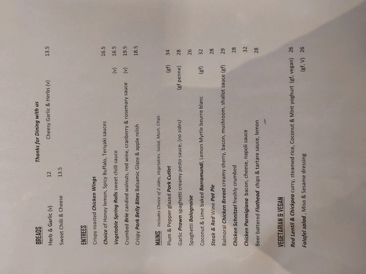 Menu, Bistro, Katoomba Family Hotel