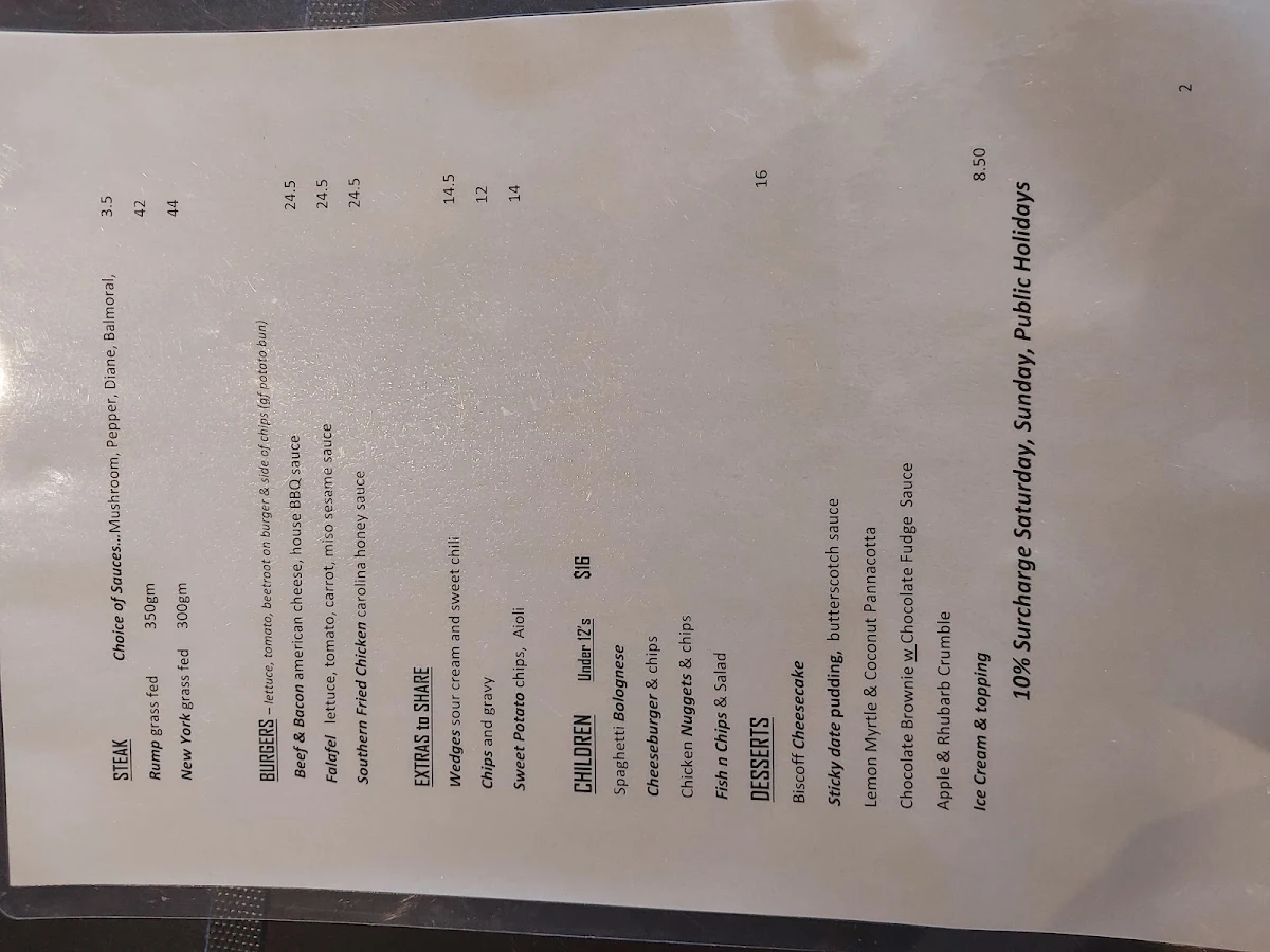 Menu, Bistro, Katoomba Family Hotel