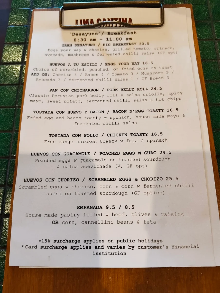 Menu, Lima Cantina