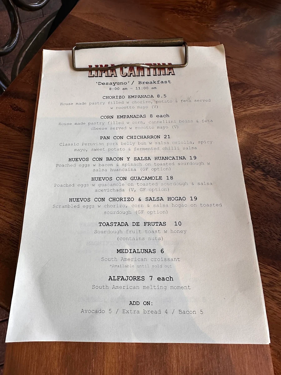 Menu, Lima Cantina