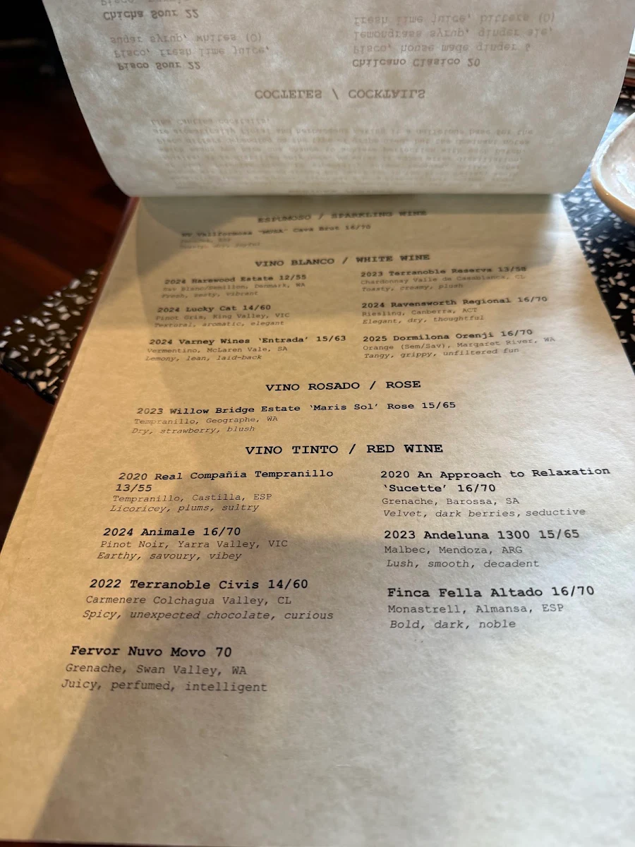 Menu, Lima Cantina