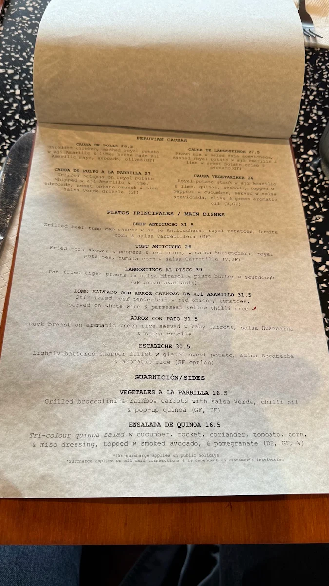 Menu, Lima Cantina
