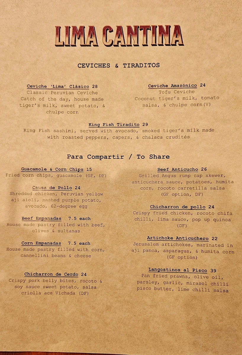 Menu, Lima Cantina