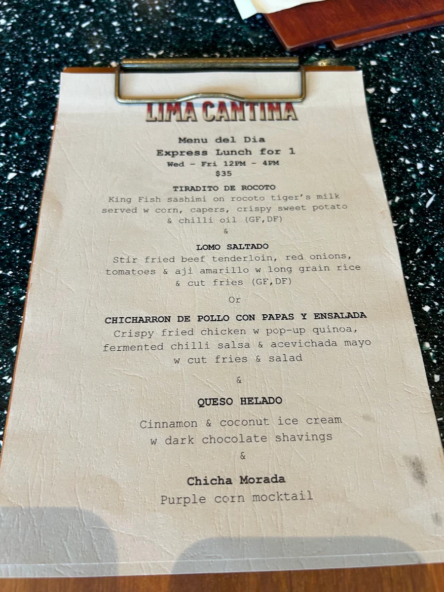 Menu, Lima Cantina