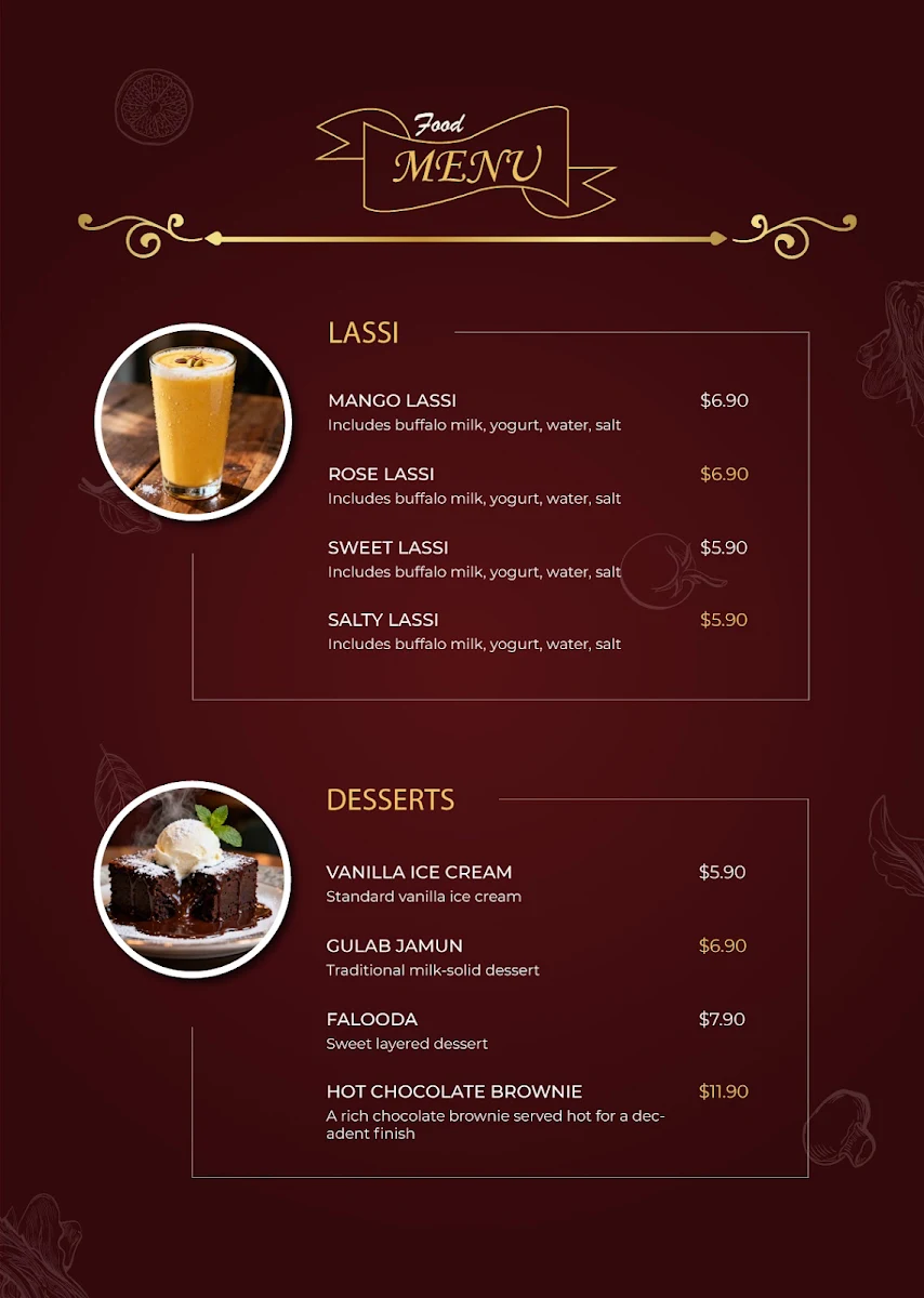 Menu, New Thousands Spices Restaurant