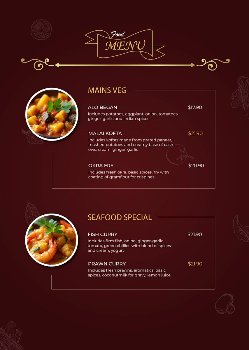 Menu, New Thousands Spices Restaurant