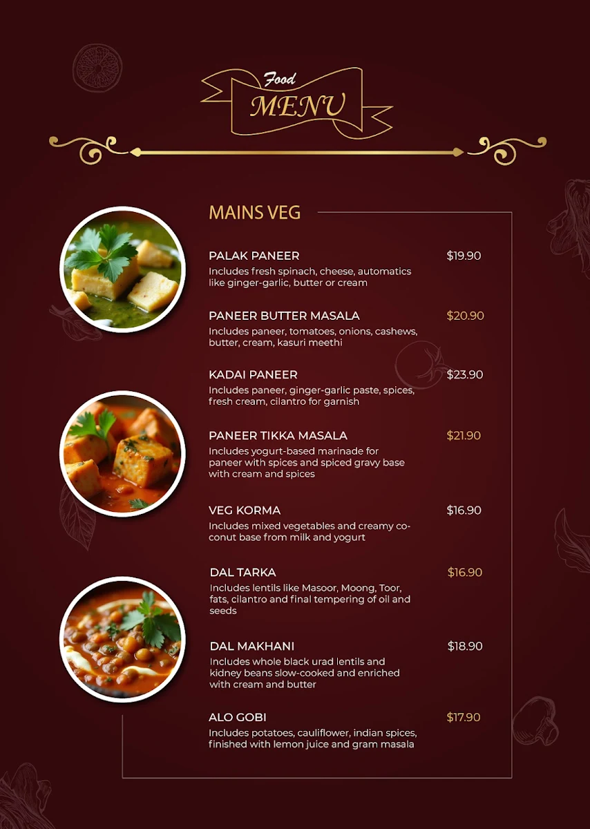 Menu, New Thousands Spices Restaurant