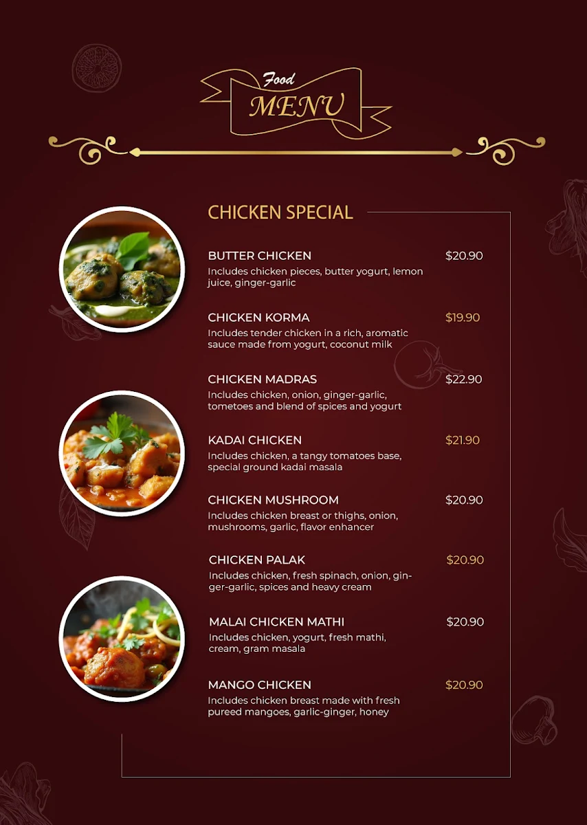 Menu, New Thousands Spices Restaurant