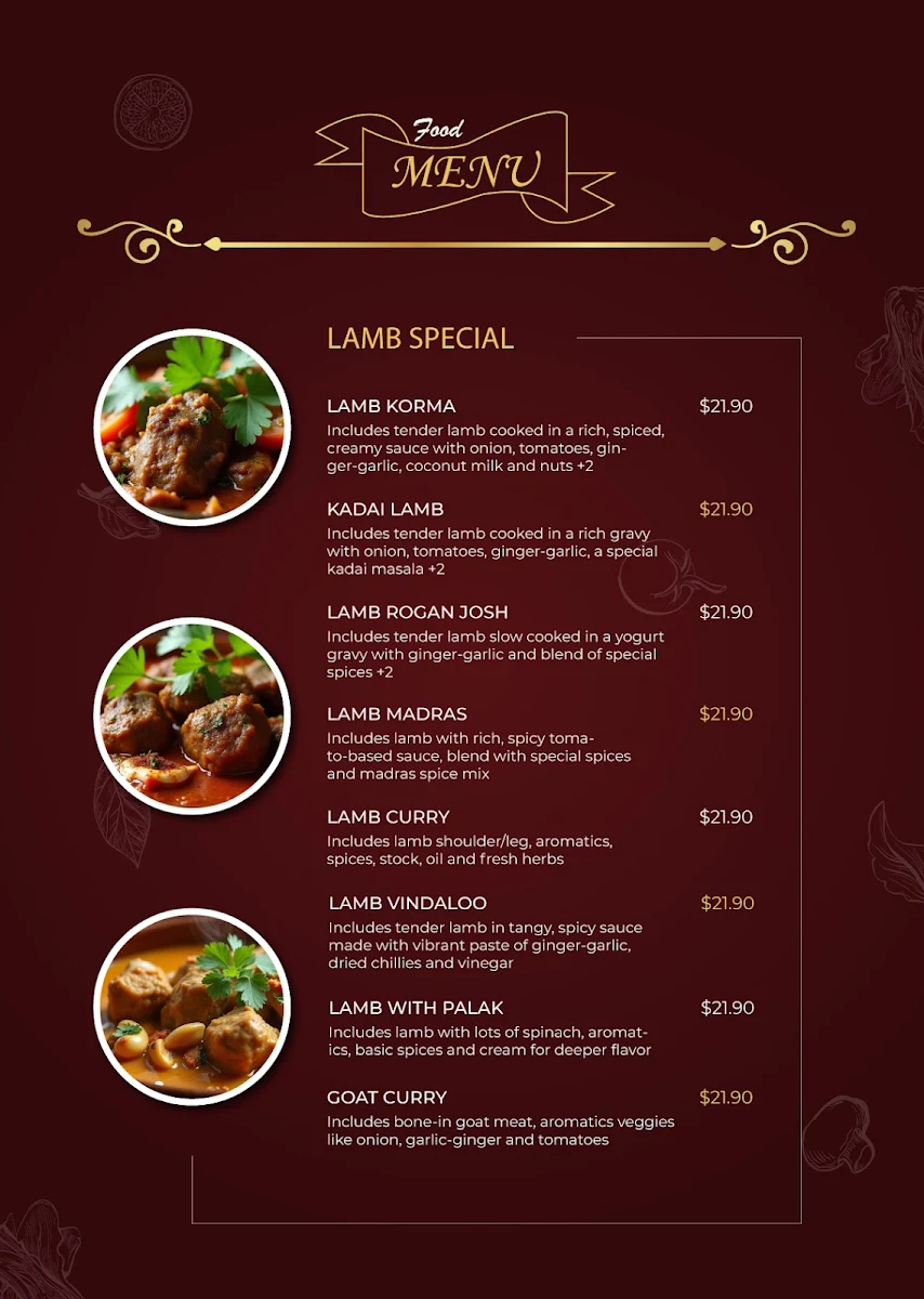 Menu, New Thousands Spices Restaurant
