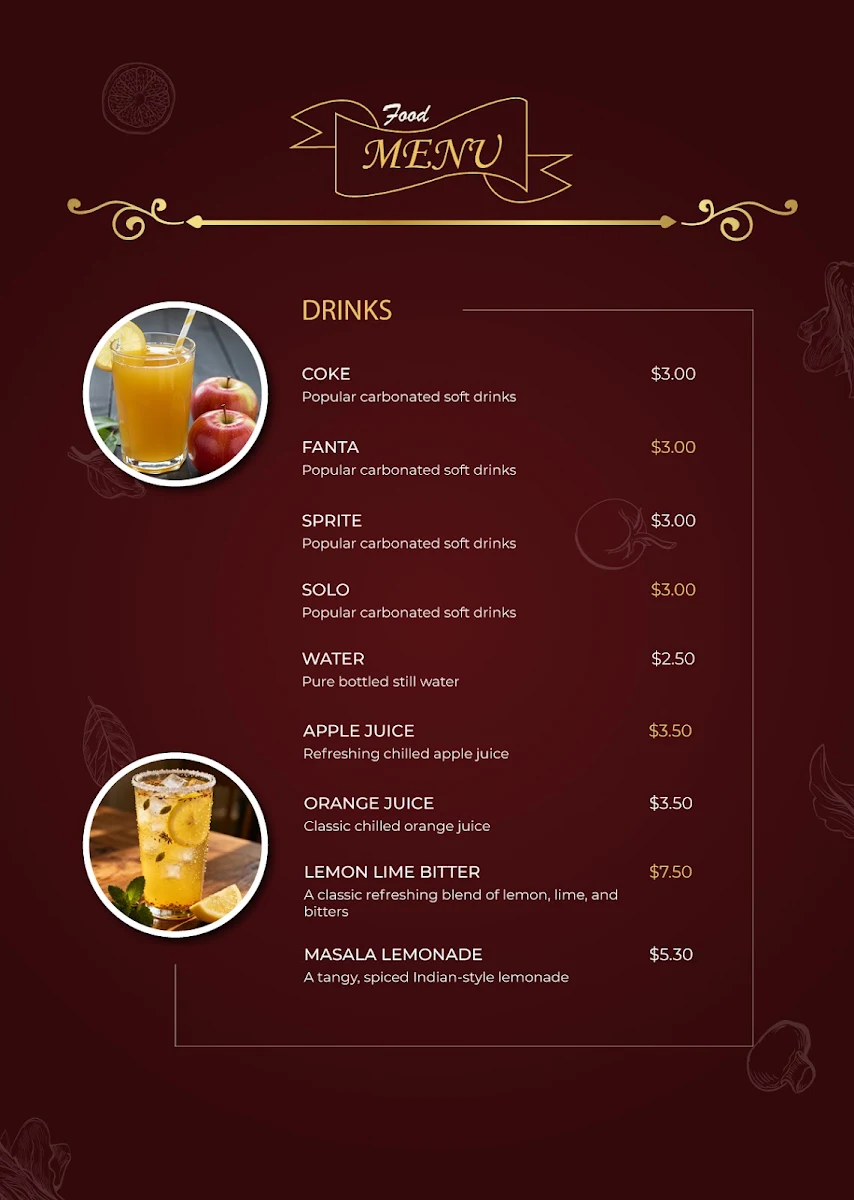 Menu, New Thousands Spices Restaurant